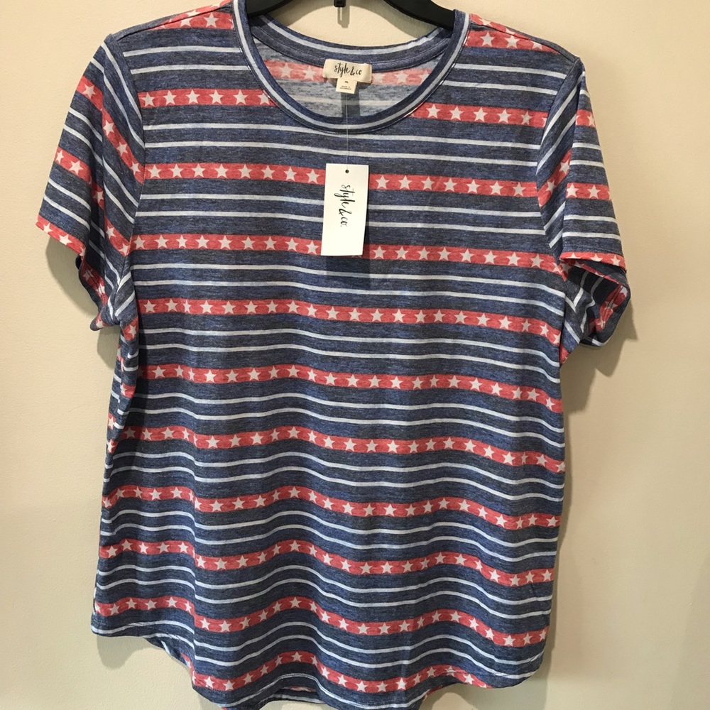 Women’s style & Co short Sleeves top/blouse/tee/stars/stripes/size XL/nwt